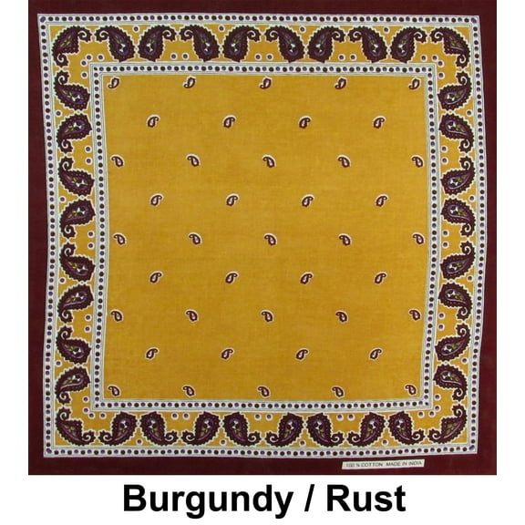 Burgundy Rust Paisley Print Designs Cotton Bandana (22 inches x 22 inches)