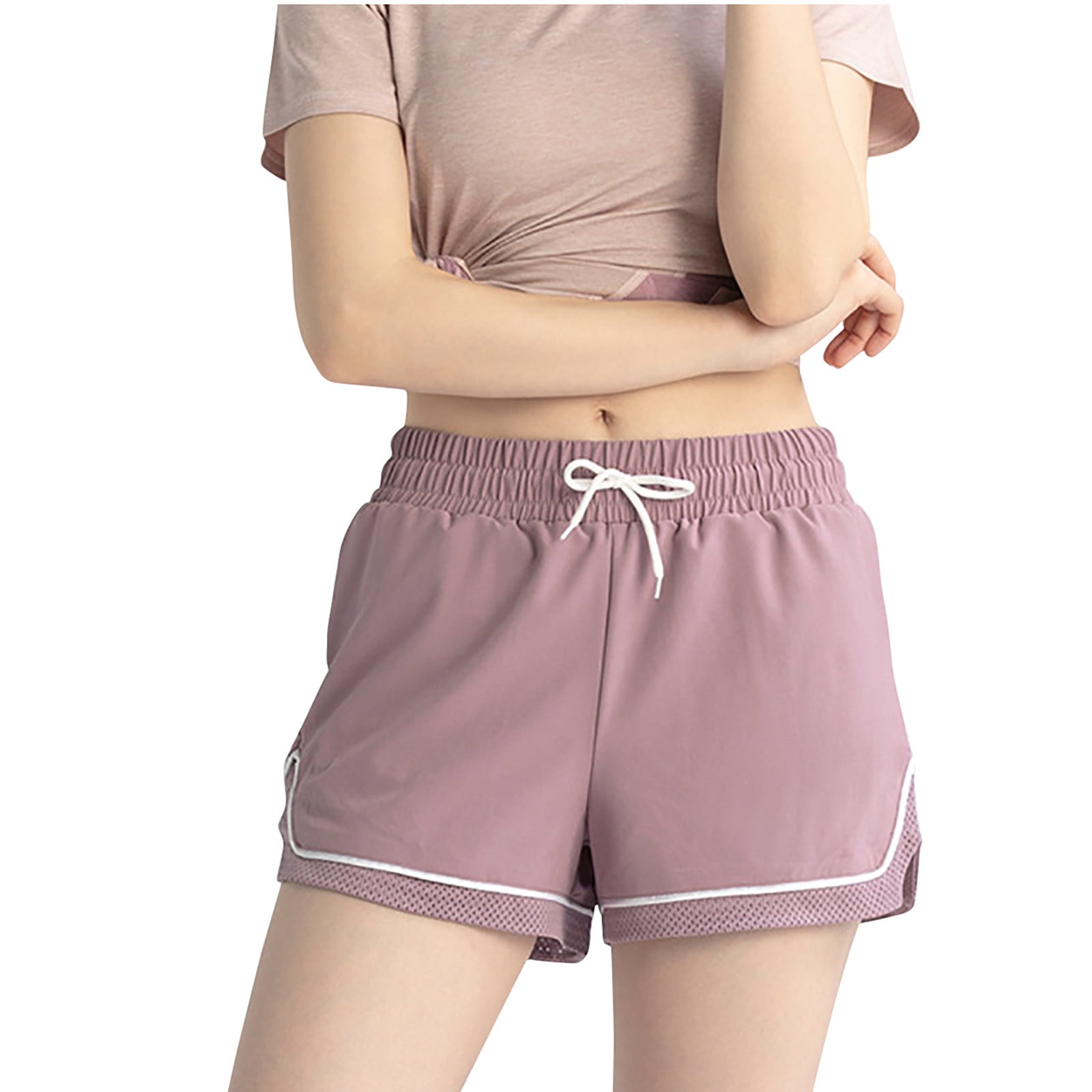 RQYYD Reduced Shorts for Women Cotton Linen Lounge Pants Elastic High Waist  Drawstring Loose Fit Casual Short Pants with Pockets Brown XXL 