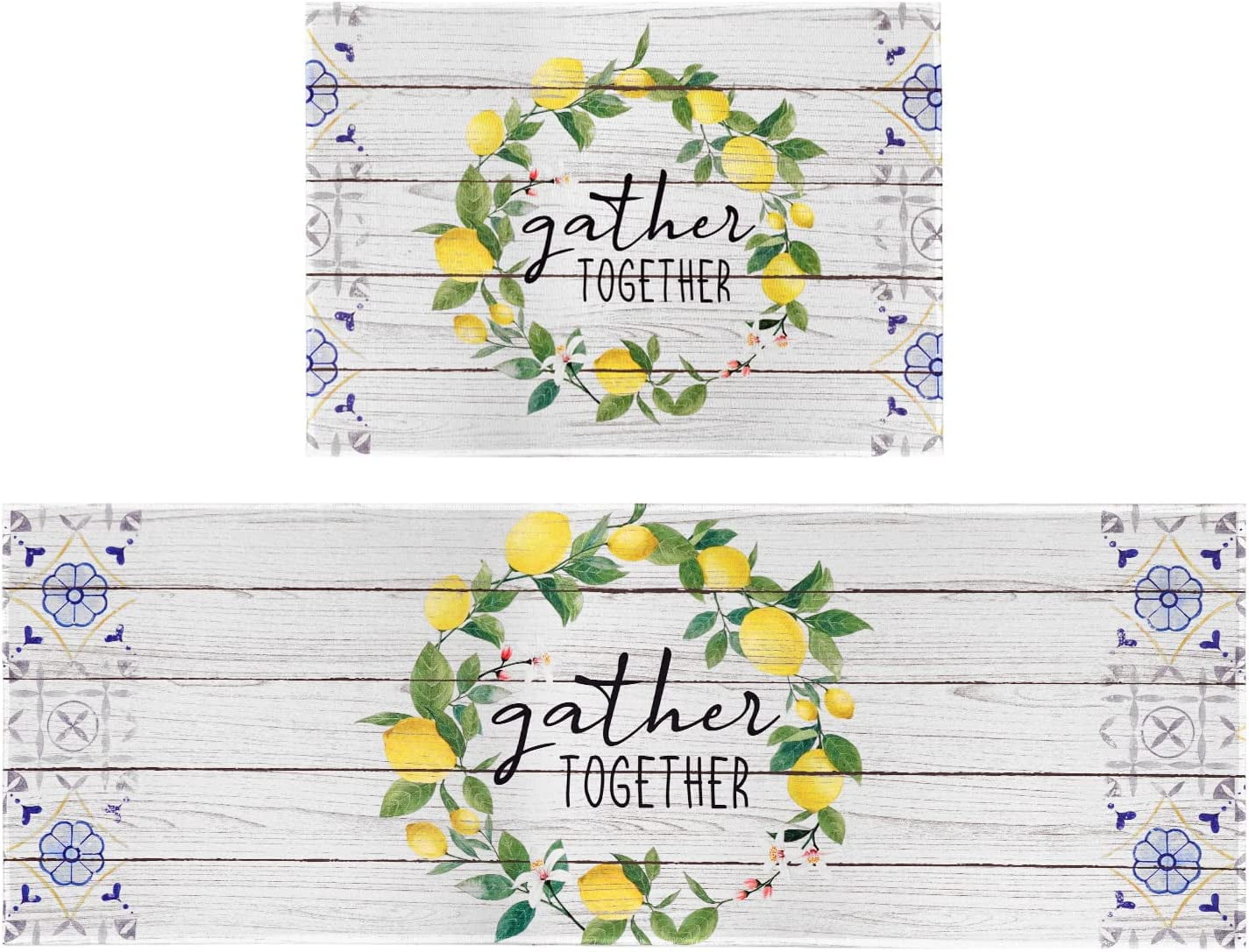 Lemon Themed Kitchen Rug Set,Farmhouse Kitchen Rugs Fruit Runner Rugs