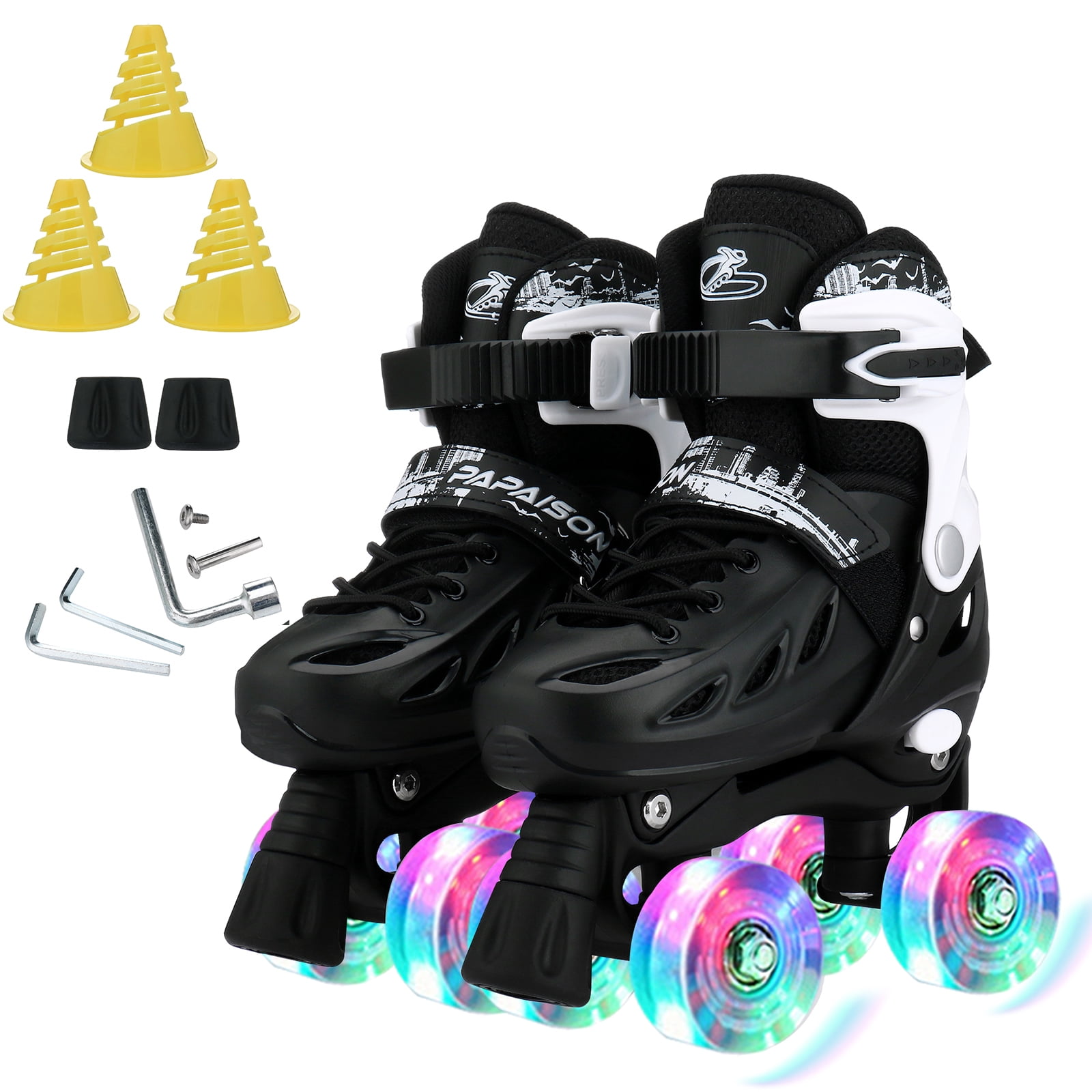 LIXI Roller Skates, 4 Size Adjustable Inline Skates for Girls & Boys &Women &Men, with Light up Wheels,Black