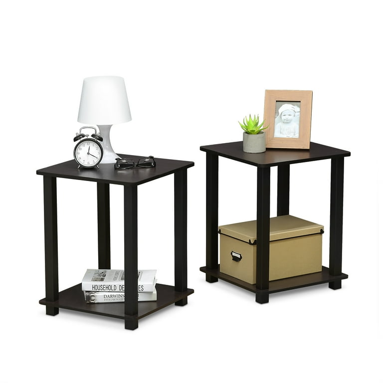 Furinno Simplistic End Table Set of Two Dark Walnut Black