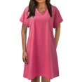 thumbnail image 3 of B91xZ Robes Décontractées pour Femmes 2024 Manches Courtes Col Rond Taille Haute à Volants Robe Trapèze Mini, Rose Vif L, 3 of 5