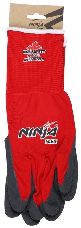 Ninja Flex N9680L 15-gauge Nylon Rubber-Latex Coated Gloves, Large, Gray/Red, 12PK