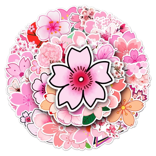 Pegatinas de vinilo impermeable con forma de flor de cerezo, 50 unidades/lote