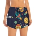 thumbnail image 4 of Lsque Space Printed Women's Running Shorts with Liner Pockets,Elastic Quick Dry Workout Athletic Gym Yoga Shorts,Womens High Waist Shorts-Large, 4 of 9
