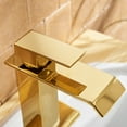 thumbnail image 5 of Waterfall Single Hole Single-Handle Low-Arc Bathroom Faucet With Supply Line in Brushed Gold, 5 of 7