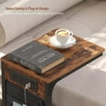 thumbnail image 3 of C Shaped Side Table with Charging Station, Storage Bag for Living Room, Brown, 3 of 8