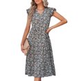 thumbnail image 4 of Vestido Con Estampado Floral, Poliéster Suave Con Volantes En La Manga, Informal Para Fiestas Navideñas ANGGREK Otros, 4 of 6