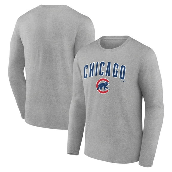 Men's Gray Chicago Cubs Team Lockup Long Sleeve T-Shirt