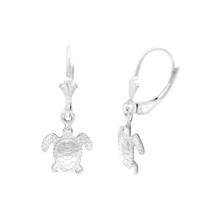 Silver Honu Sea Turtle - Sterling Silver Turtle Honu Leverback Earrings