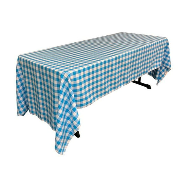 LA Linen TCcheck60x144-TurquoiseK40 Nappe Rectangulaire à Carreaux en Vichy de Polyester Blanc et Turquoise - 60 x 144 Po.