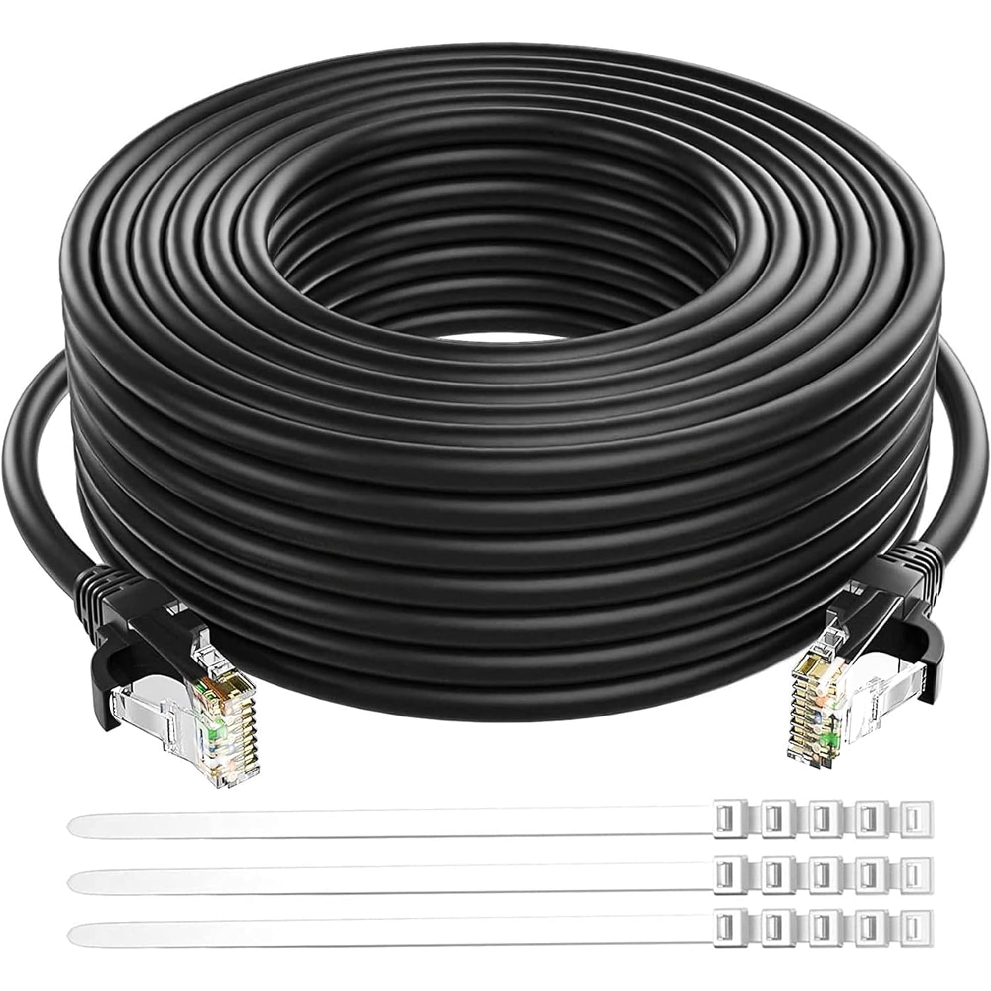 Cat 6 Ethernet Cable 150 Ft-Black, Outdoor & Indoor Snagless Long Round RJ45 Network Cable, POE, Soft Flexible Gbps Internet LAN Computer Patch Cord for Router Modem Switch Fast Gaming+ Ties