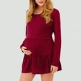 thumbnail image 2 of WUANDIXFA Robe de Maternité pour Femme Robe de Maternité Confortable Douce à la Mode Couleur Unie Robe de Maternité à Col Rond Bordeaux,2TG, 2 of 6