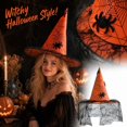 thumbnail image 2 of Womens Halloween Witch Hat with Mesh Veil, Pointed Cone Costume Hat for Party Dress Up Cosplay Haunted House, Wizard Headwear Orange, 2 of 6