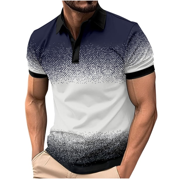 Camiseta Vestido Botón de Solapa Color Coincidencia Suelto Casual, 96% Viscosa 4% Spandex Camiseta de Punto para Hombres, Oficina, Golf Y Uso Diario
