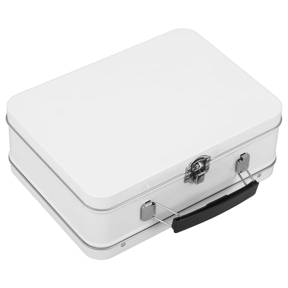 LOLIPPYY White Metal Storage Tin with Padlock and Handle Portable Tinplate Keepsake Box for Jewelry Candy and Money