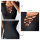thumbnail image 5 of Blusa de punto de corte ajustado con detalle entrecruzado, color negro XL, cuello en V, manga corta, color liso, para fiesta, para mujer, 5 of 6