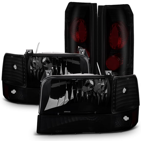 AKKON - [Black Smoked Set] For 1992-1996 Ford F-150 / F-250 / F-350 / Bronco Headlights   Tail Lights Set