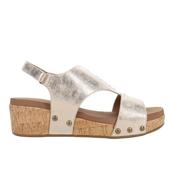 Corkys Womens Refreshing Metallic Studded Wedge Casual Shoes