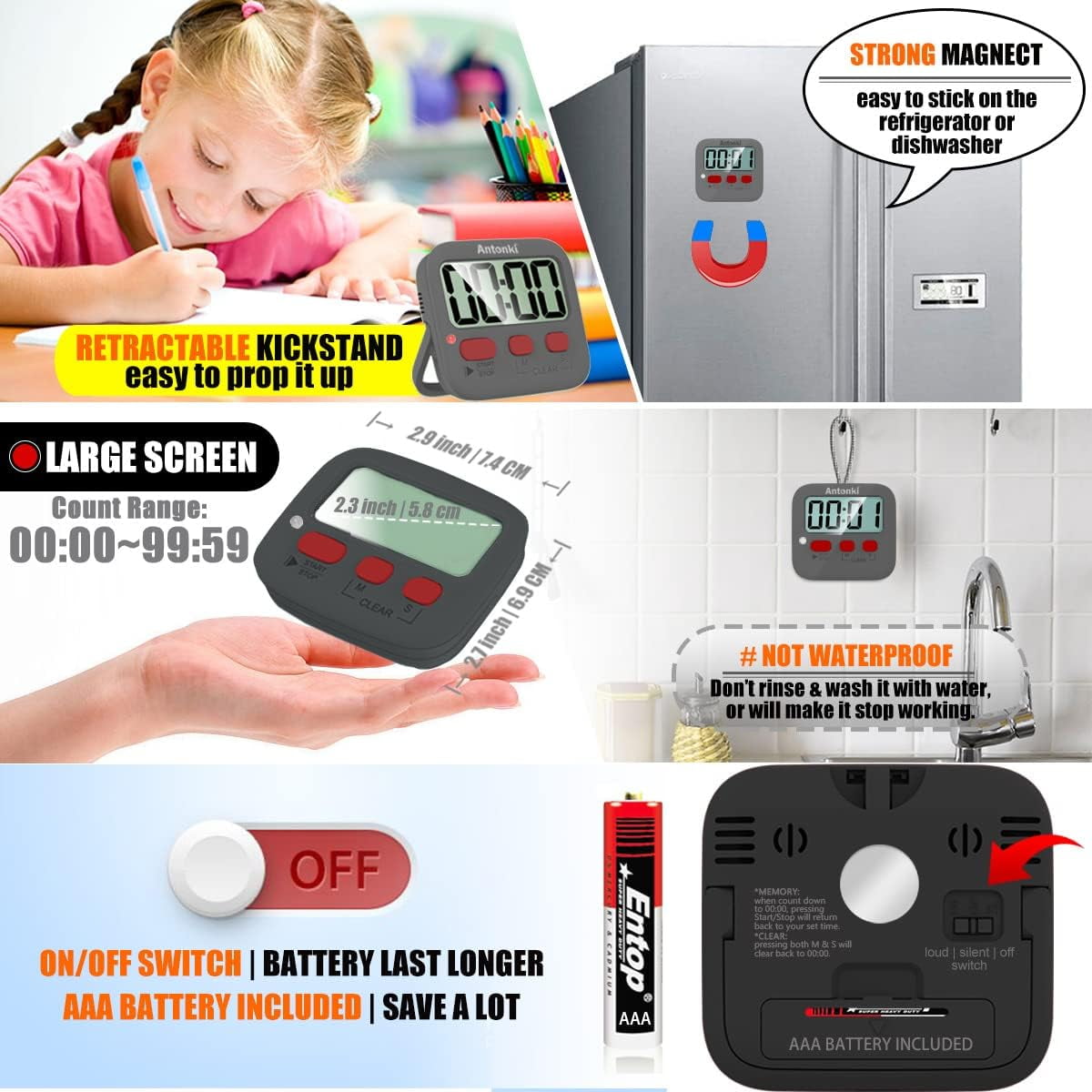 Timer, Timer for , Kitchen Timer, 2 Pack Digital Timer for Cooking, Egg  Timer 665268960420