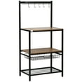 thumbnail image 1 of HOMCOM Industrial Multifunctional Kitchen Bakers Rack, Microwave Stand, Coffee Bar Station with Storage Shelves, Wire Basket, 5 Hanging Hooks, Walnut, 1 of 10