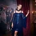 thumbnail image 6 of UDAUDU Women's Witch Halloween Dress Renaissance Vintage Gothic Dress Medieval With Trumpet Sleeves Halloween Party Costume Navy S, 6 of 8