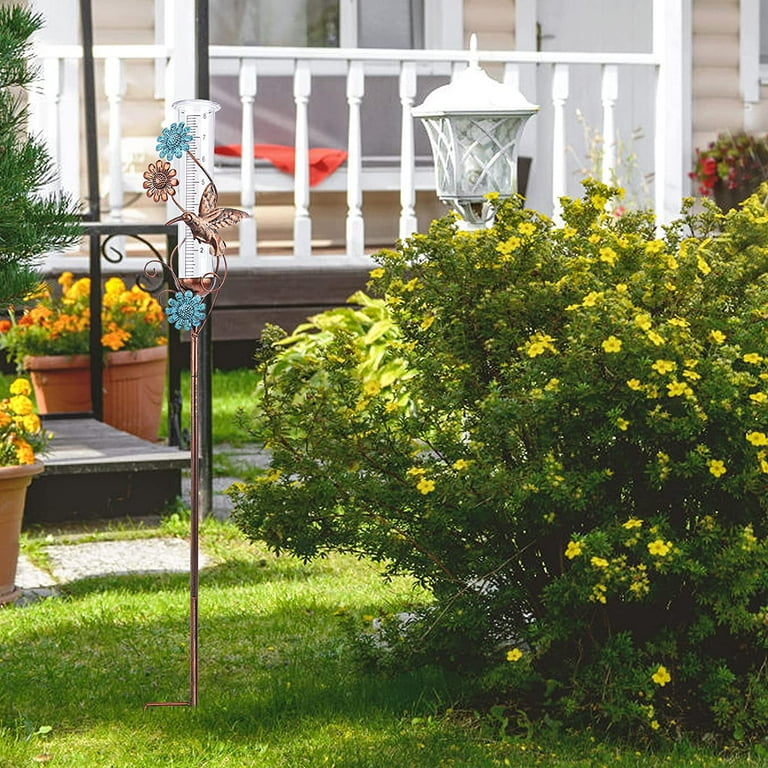 Hummingbird Rain Gauge Garden Stake 36.22" Metal Outdoor Decoration Plastic Tubes for Garden Yard Outdoors Fence Decoration
