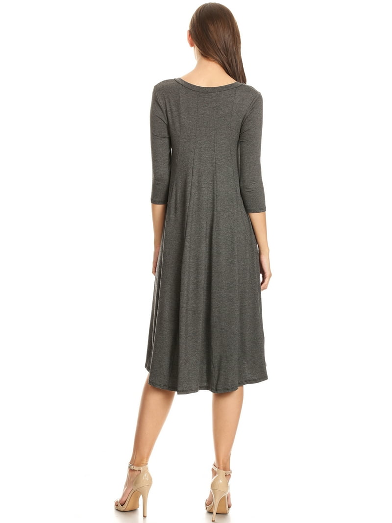 Women's Casual Loose Fit 3/4 Sleeve Jersey Knit A-Line Solid Midi Dress - Walmart.com Women's Casual Loose Fit 3/4 Sleeve Jersey Knit A-Line Solid Midi Dress - Walmart.com