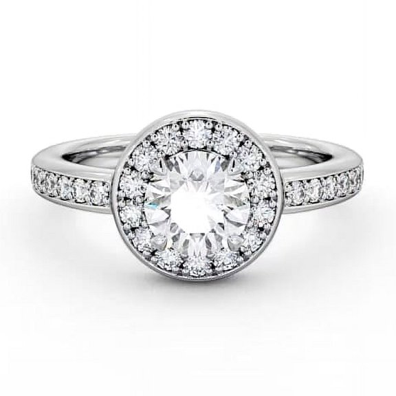 Dash Jewel 14K White Gold Plated Ring  1.5 Ct Round Cut Diamond Engagement Ring  Lab Created Halo Style with 4 Prongs  Elegant Proposal Ring  Thoughtful Gift for Her