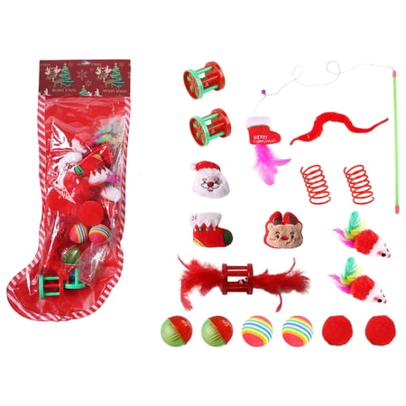 Christmas Stocking Pet Toy Set, Flannel Stocking with Assorted Chew Toys, Holiday Gift Pack for Small Dogs and Cats, Festive Interaction and Play
