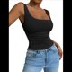 thumbnail image 1 of Camiseta Básica de Verano Sin Mangas con Cuello Cuadrado y Fruncido para Mujer. Negro S, 1 of 8