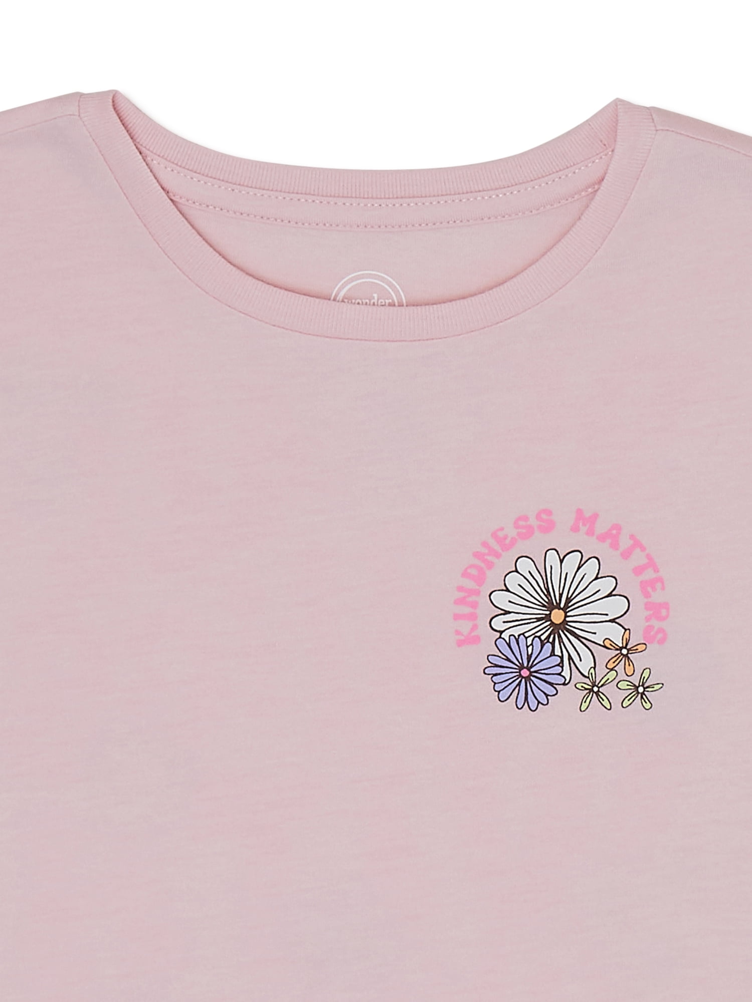 Wonder Nation Girls Kindness Matters Graphic Tee with Short Sleeves, Sizes 4-18