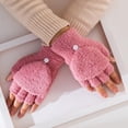 thumbnail image 3 of Tnobhg 1 Pair Winter Gloves Thick Coral Fleece Half-finger Solid Color Flip Cover Warm Cold-proof Soft Anti-slip Mittens Student Writing Typing Gloves, 3 of 7