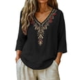 thumbnail image 4 of GZWYHT Embroidered Linen Tops for Women Cotton Peasant Tops Lightweight Cotton Linen Summer Tops Women's Peasant Tops Peasant Blouses for Women Hemp Shirt Women Black 3XL, 4 of 9