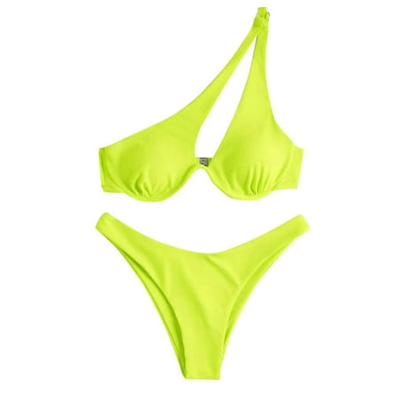 Oplxuo Women s Sexy Cutout One Shoulder Bikini Sets Underwire Push Up Padded Two Piece Bathing Suit Cheeky Thong Swimsuits
