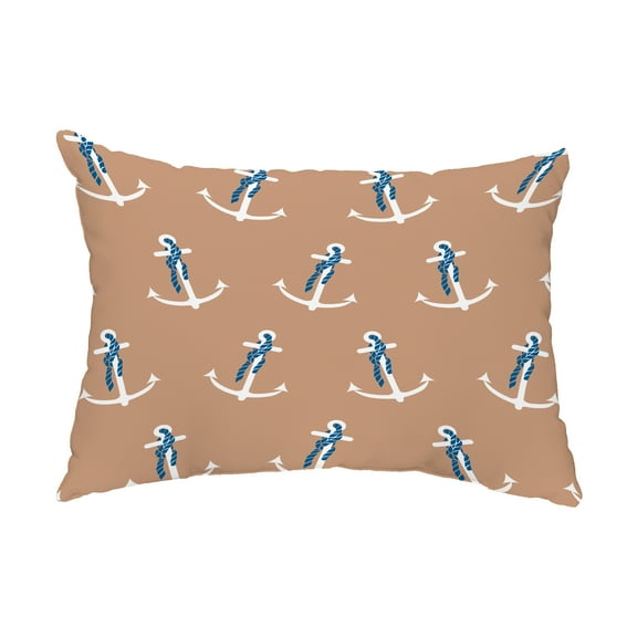 Simply Daisy, 14" x 20" Anchor Whimsy Taupe Decorative Nautical Outdoor Pillow