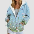 thumbnail image 2 of idosla Womens Zip Up Hoodies Oversized Sweatshirts Drawstring School Butterfly Printed Outfits Casual Jackets 2025 Clothes (Light Blue, L), 2 of 7