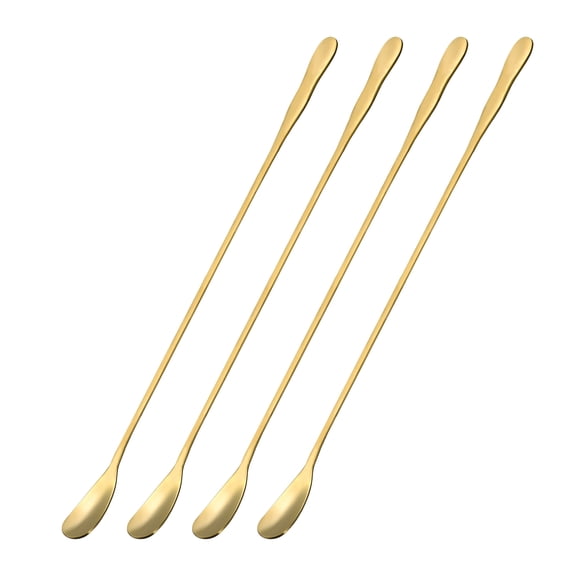 Long Handle Spoon, 4Pcs 10.24-Inch Stainless Steel Cocktail Stirring Spoons for Mixing, Drink (Gold)