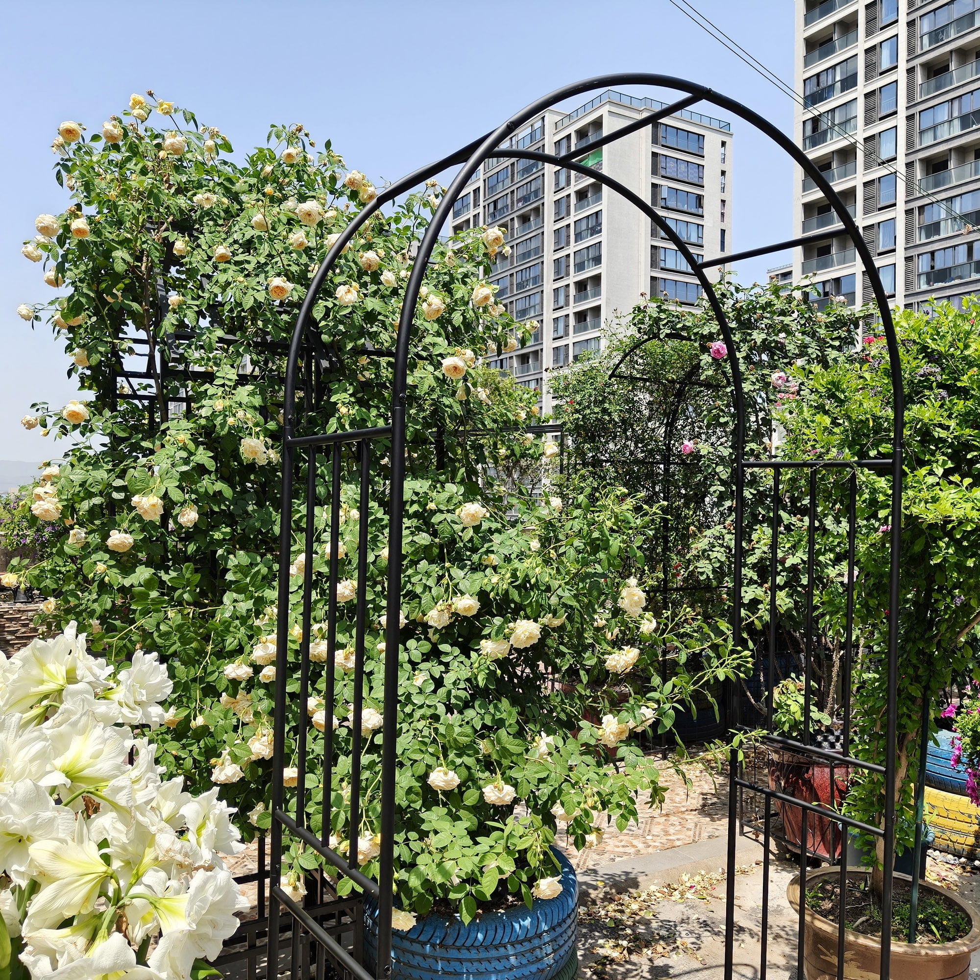 Metal Garden Arch Climbing Plants Support Rose Arch Outdoor Black L42.24" x W17.52" x H85.82"