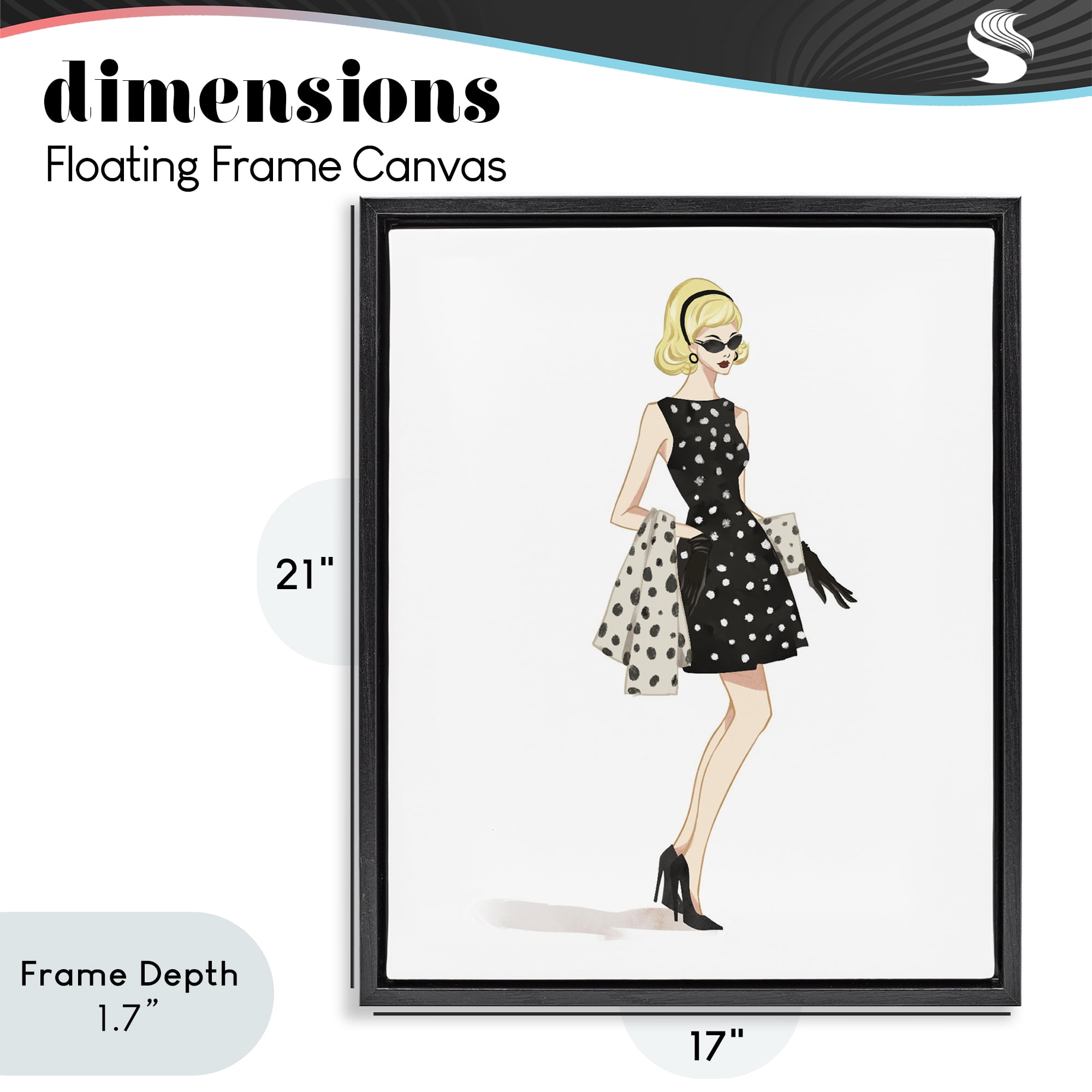 Stupell Industries Feminine Retro Fashion Black Framed Floater Canvas Wall Art, design by Ziwei Li