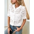 thumbnail image 4 of Camisa Informal de Encaje con Mangas Abullonadas y Cuello Redondo con Ojales para Mujer, Color , Talla L, 4 of 8