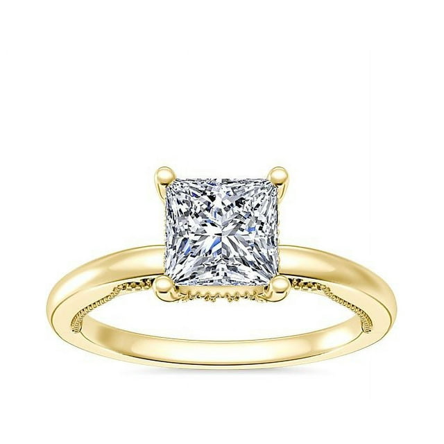 1.15 T.C.W Princess Shape Natural Diamond Latest Design Solitaire Wedding Ring for Ladies Solid 14K Yellow Gold Size 8
