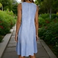 thumbnail image 6 of Summer Dresses for Women Crewneck Mid Sleeve Linen Midi Dress Loose Striped Sleeveless Casual Holiday Beach Sundress Size S-2XL, 6 of 6