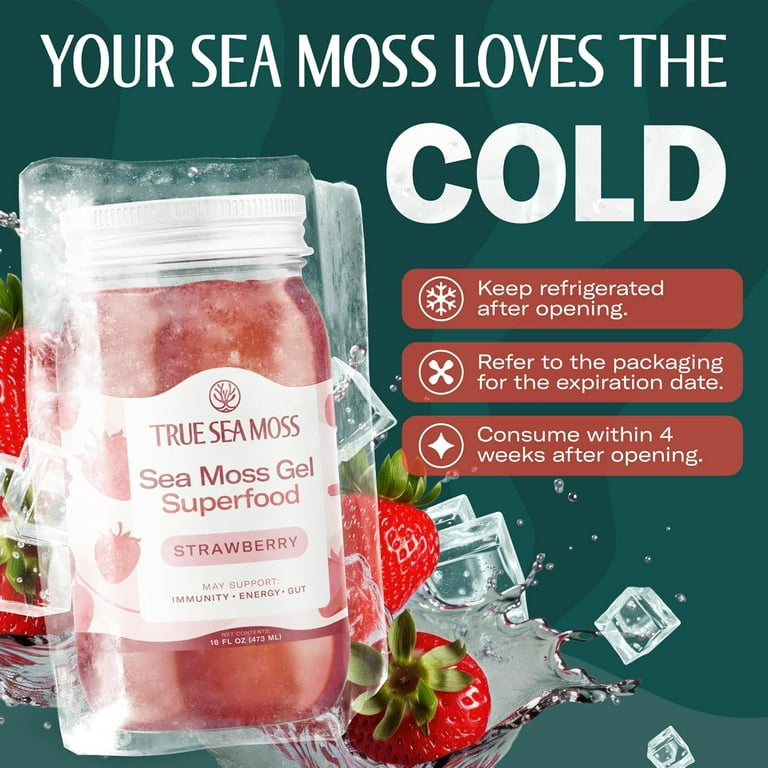 TrueSeaMoss Wildcrafted Irish Sea Moss Gel, Strawberry Flavor