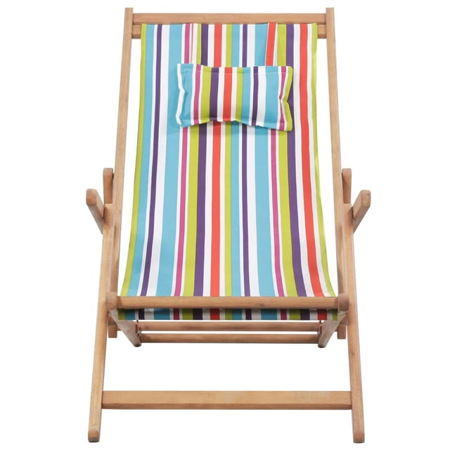 Suzicca Folding Beach Chair Fabric and Wooden Frame Multicolor