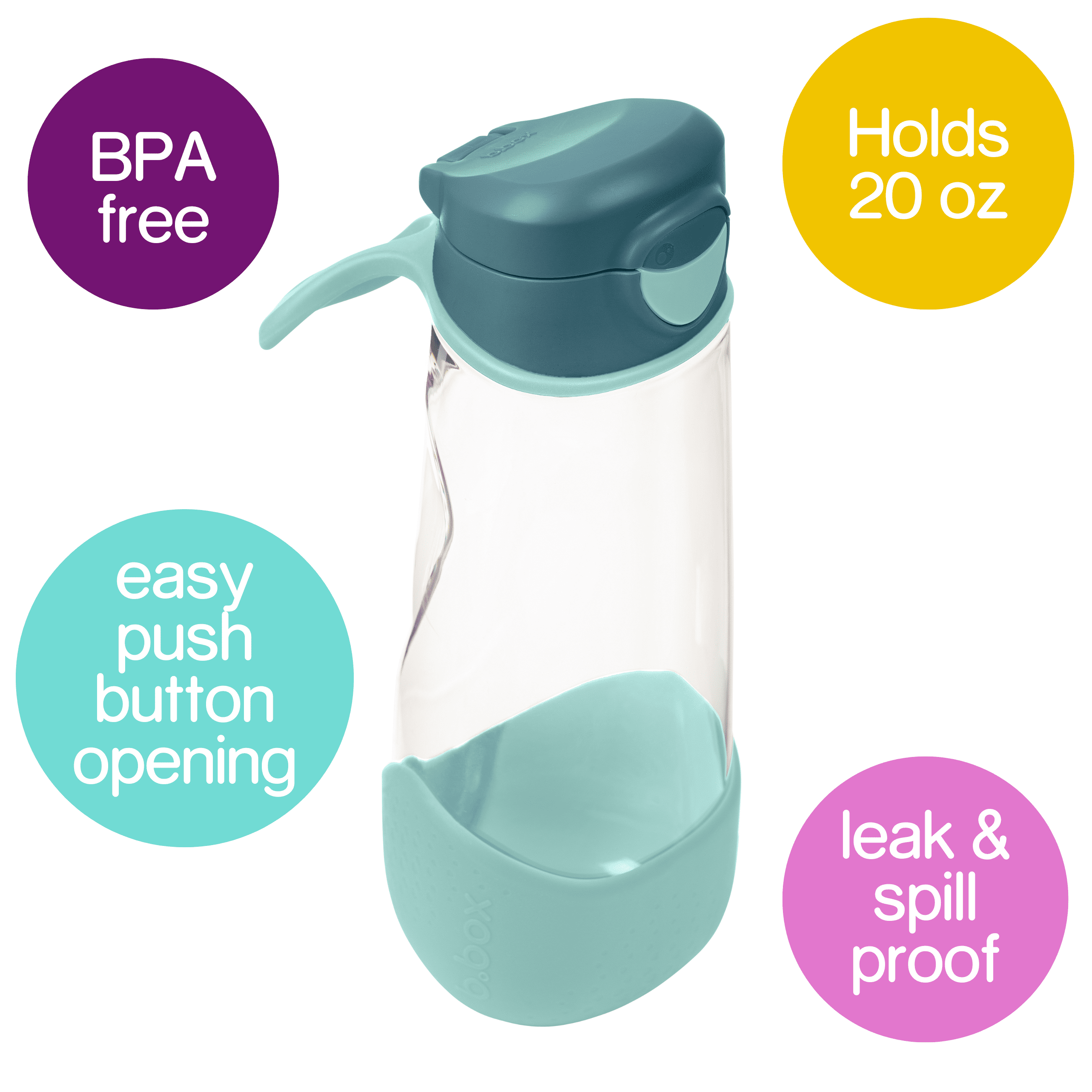 b.box 20 oz Sport Spout Kids Water Bottle for School, Sports, Travel, Daycare. Leakproof, Spill Proof, Dishwasher Safe. Easy Grip Triangle Shape, Durable Tritan Material. BPA Free.
