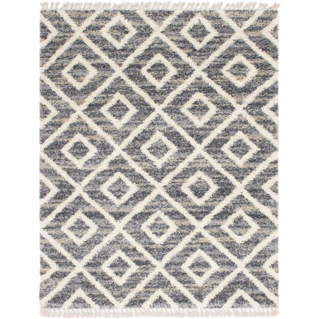 Unique Loom Hygge Shag Geometric Plush & Cozy Rug 8' x 10' Rectangle Gray/Ivory