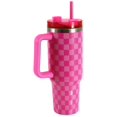 thumbnail image 4 of Mainstays 40 oz Stainless Steel Tumbler with Straw and Handle, Double Wall Insulated, Pink Check, 4 of 7