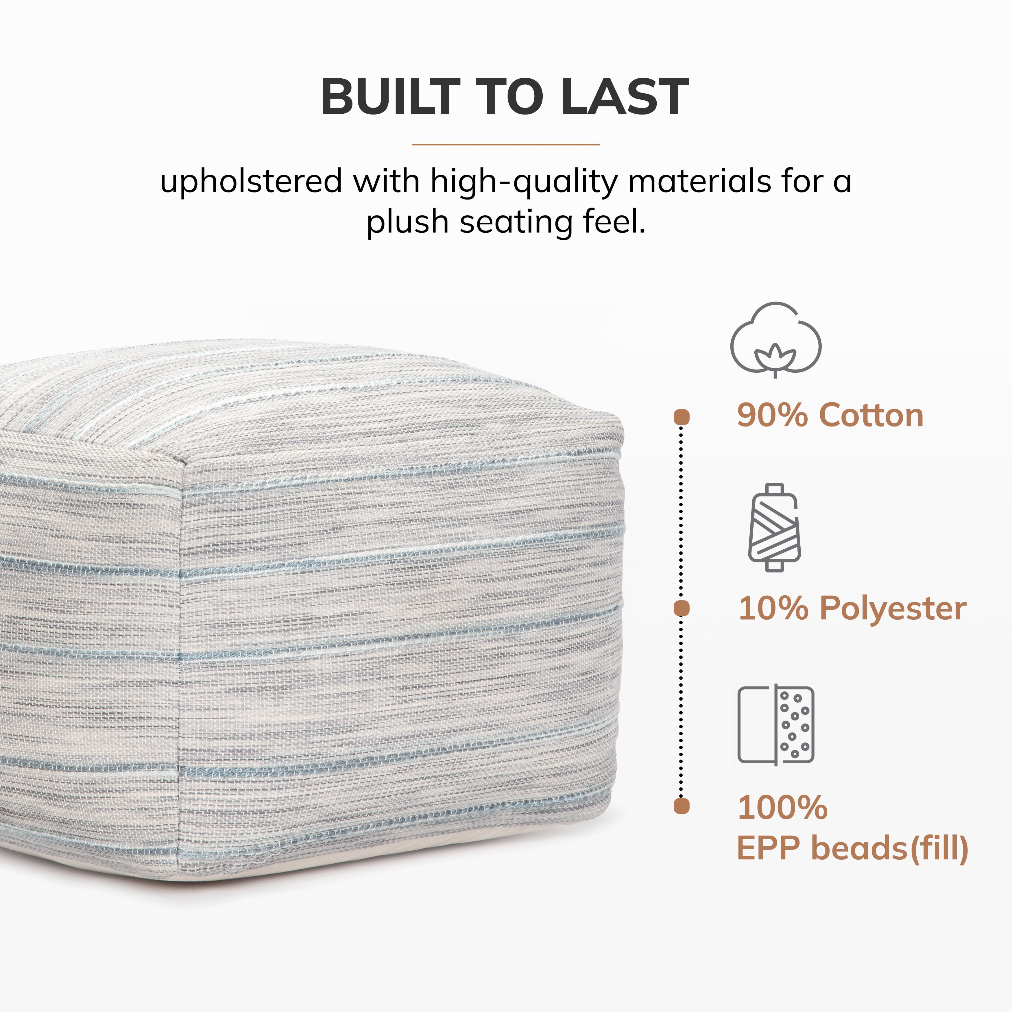 Anji Mountain Textured Handmade Cotton Poufs, Gray