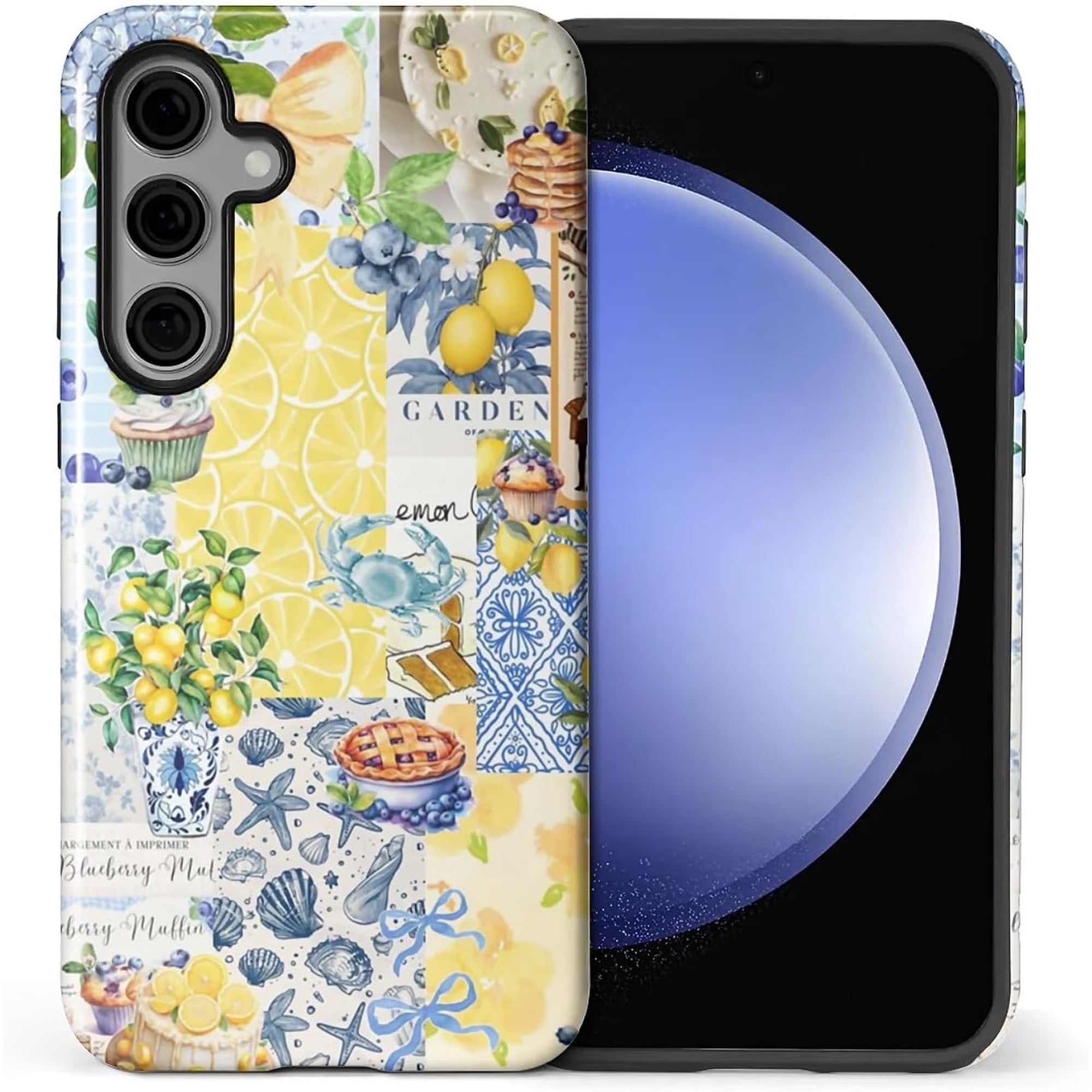 Compatible with Samsung Galaxy S23 FE Case - Dual-Layer Protection, Hard Shell with Silicone Interior, Slim Scratch Resistant Shockproof for Woman Men - Shell Lemon Collage